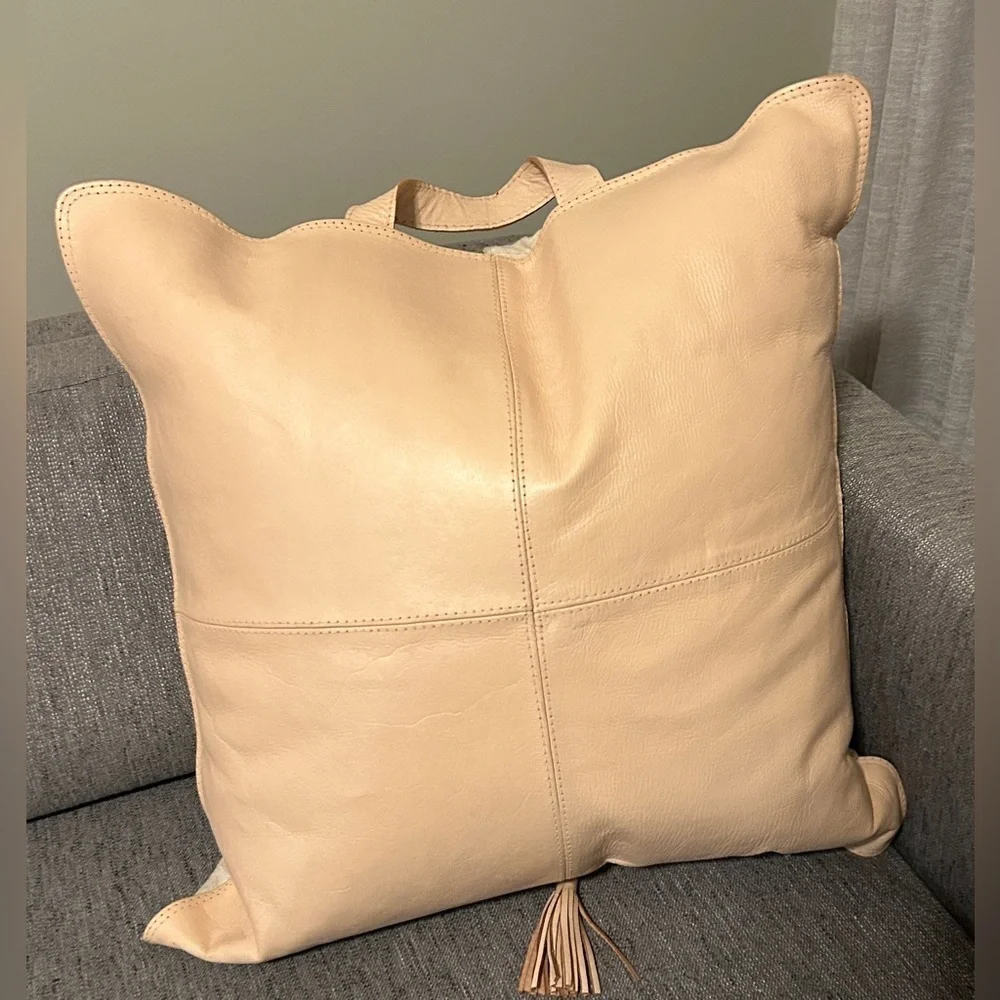 Elegant Tan Leather Throw Pillow size 18X18